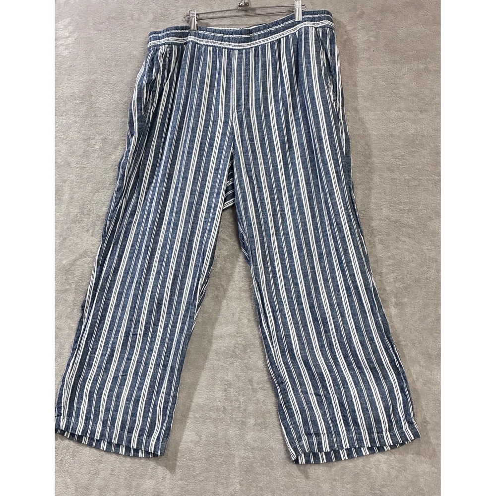 Old Navy Linen Blend Wide Leg Pants XL Striped Coastal Beachy Nautical Resort